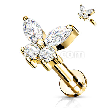 CZ Butterfly Top on Internally Threaded 316L Surgical Steel Flat Back... - Image 7