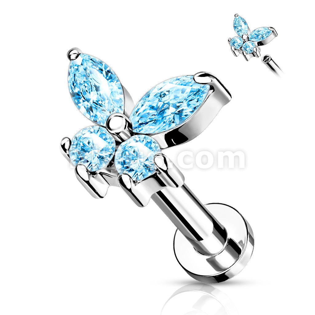 CZ Butterfly Top on Internally Threaded 316L Surgical Steel Flat Back... - Image 5