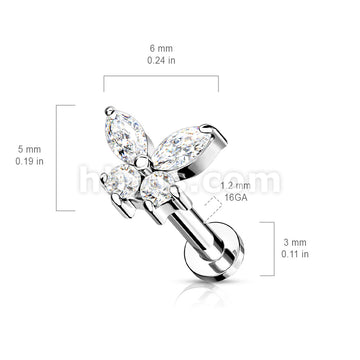 CZ Butterfly Top on Internally Threaded 316L Surgical Steel Flat Back... - Image 9