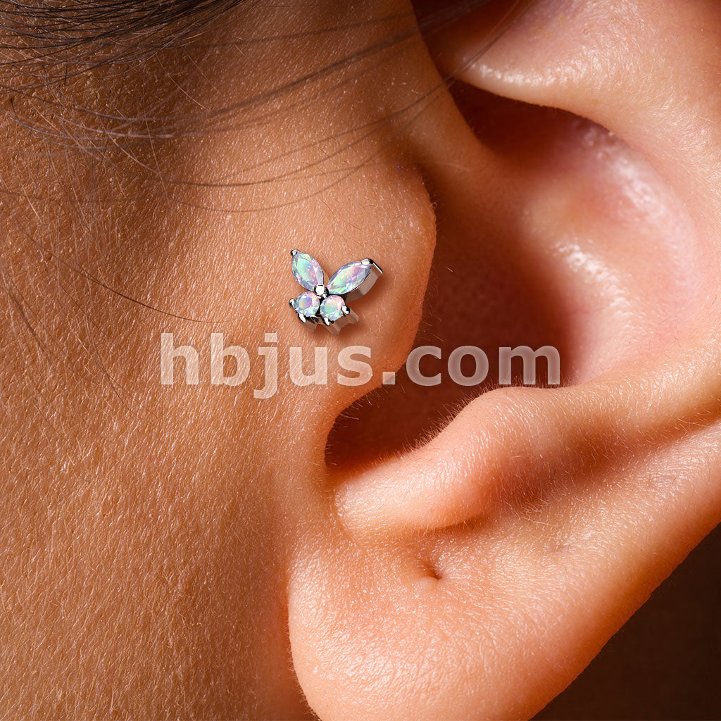 CZ Butterfly Top on Internally Threaded 316L Surgical Steel Flat Back... - Image 11