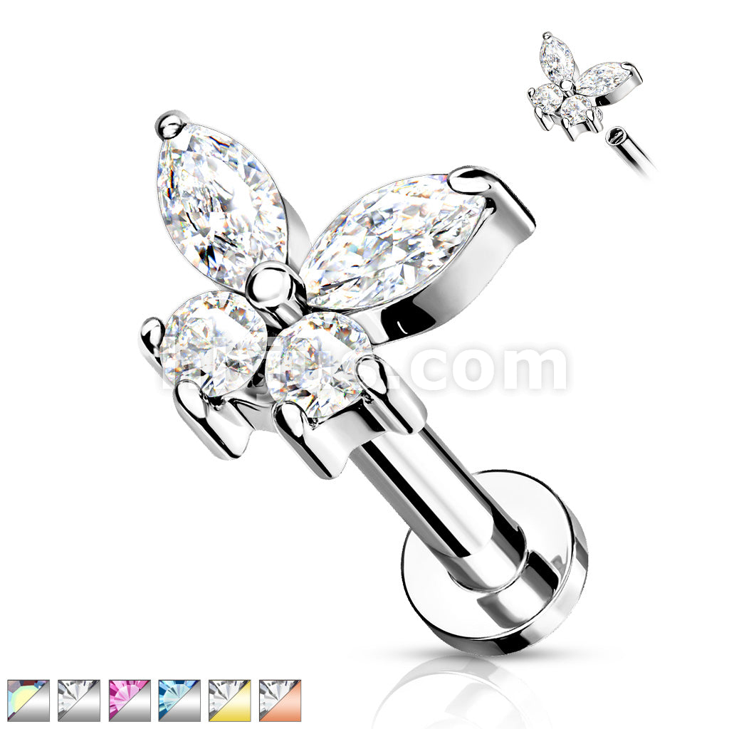 CZ Butterfly Top on Internally Threaded 316L Surgical Steel Flat Back... - Image 2