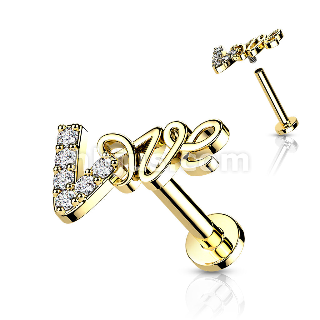 Love With CZ Paved Top on Internally Threaded 316L Surgical Steel Flat... - Image 4