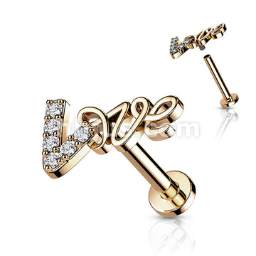 Love With CZ Paved Top on Internally Threaded 316L Surgical Steel Flat... - Image 5