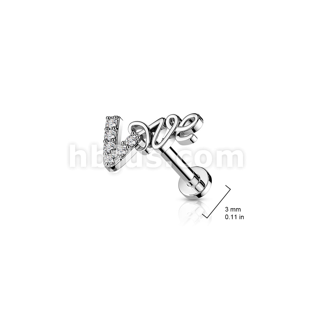 Love With CZ Paved Top on Internally Threaded 316L Surgical Steel Flat... - Image 6