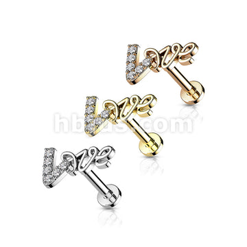 Love With CZ Paved Top on Internally Threaded 316L Surgical Steel Flat... - Image 7