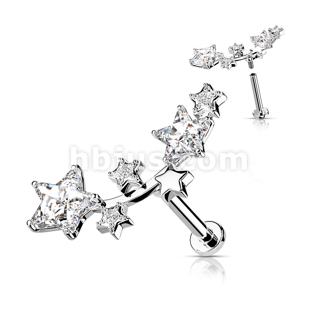 Multi Star CZ Vine Top Internally Threaded 316L Surgical Steel Flat... - Image 3