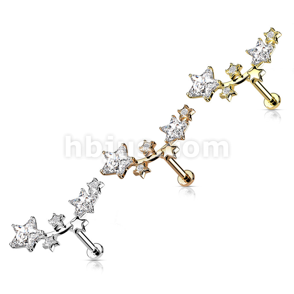 Multi Star CZ Vine Top Internally Threaded 316L Surgical Steel Flat... - Image 7