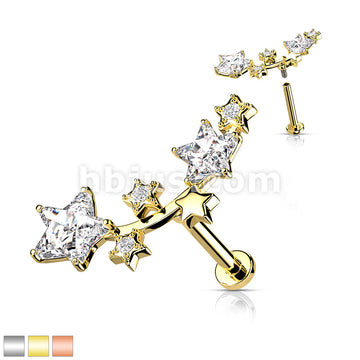 Multi Star CZ Vine Top Internally Threaded 316L Surgical Steel Flat... - Image 2