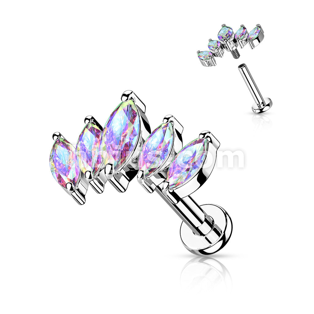5 Marquise CZ Fan Set Top With Internally Threaded 316L Surgical Steel... - Image 3