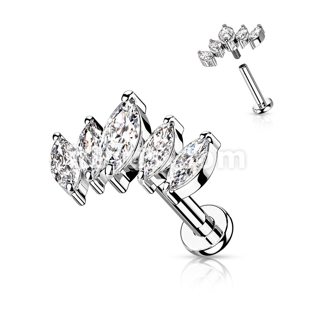 5 Marquise CZ Fan Set Top With Internally Threaded 316L Surgical Steel... - Image 4