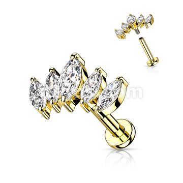 5 Marquise CZ Fan Set Top With Internally Threaded 316L Surgical Steel... - Image 5