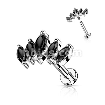 5 Marquise CZ Fan Set Top With Internally Threaded 316L Surgical Steel... - Image 6