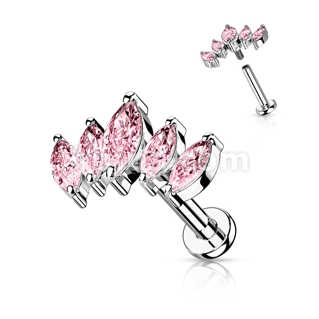 5 Marquise CZ Fan Set Top With Internally Threaded 316L Surgical Steel... - Image 7