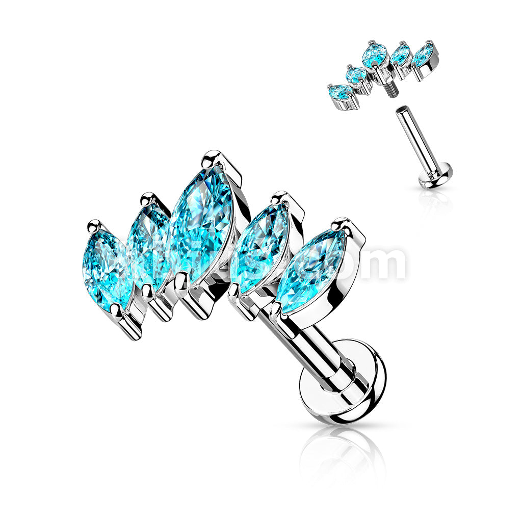 5 Marquise CZ Fan Set Top With Internally Threaded 316L Surgical Steel... - Image 8