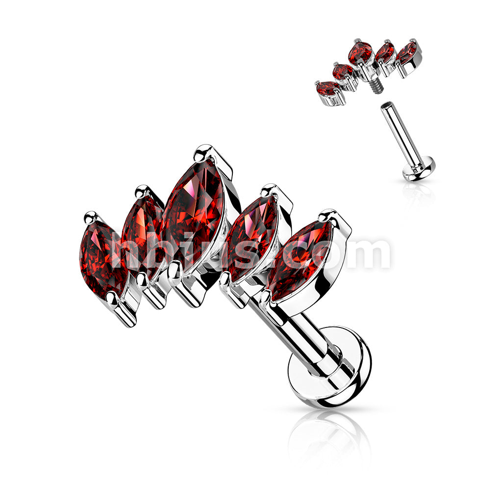 5 Marquise CZ Fan Set Top With Internally Threaded 316L Surgical Steel... - Image 9