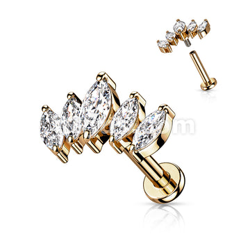 5 Marquise CZ Fan Set Top With Internally Threaded 316L Surgical Steel... - Image 10