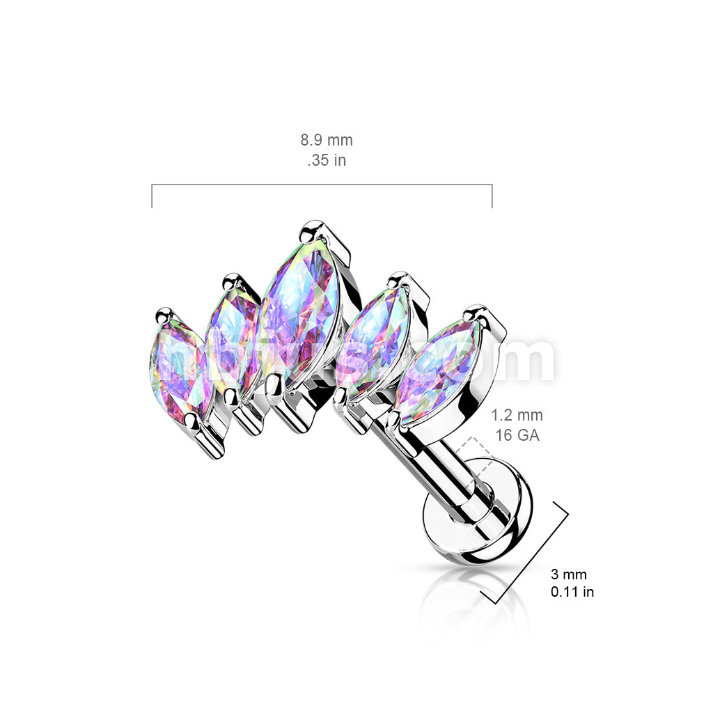 5 Marquise CZ Fan Set Top With Internally Threaded 316L Surgical Steel... - Image 11