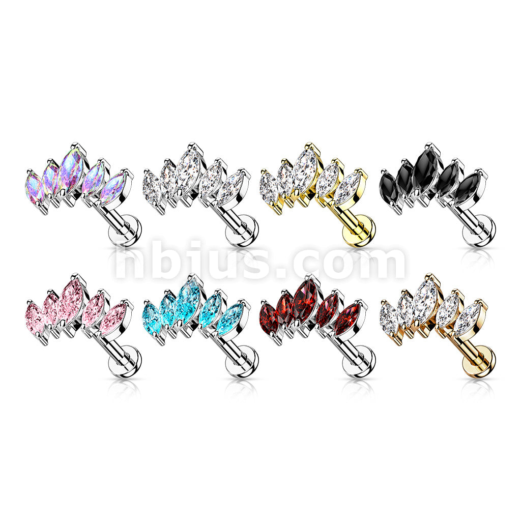 5 Marquise CZ Fan Set Top With Internally Threaded 316L Surgical Steel... - Image 12