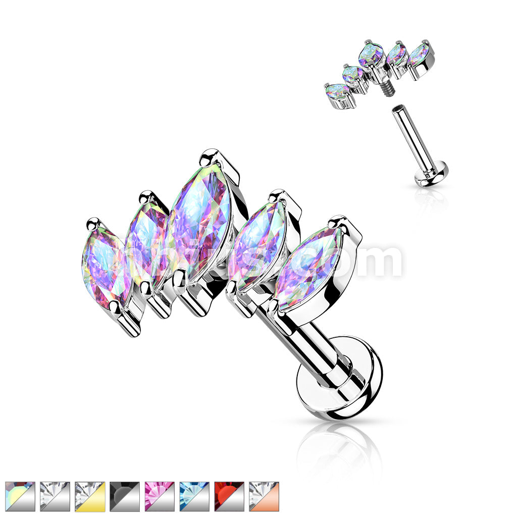 5 Marquise CZ Fan Set Top With Internally Threaded 316L Surgical Steel... - Image 2