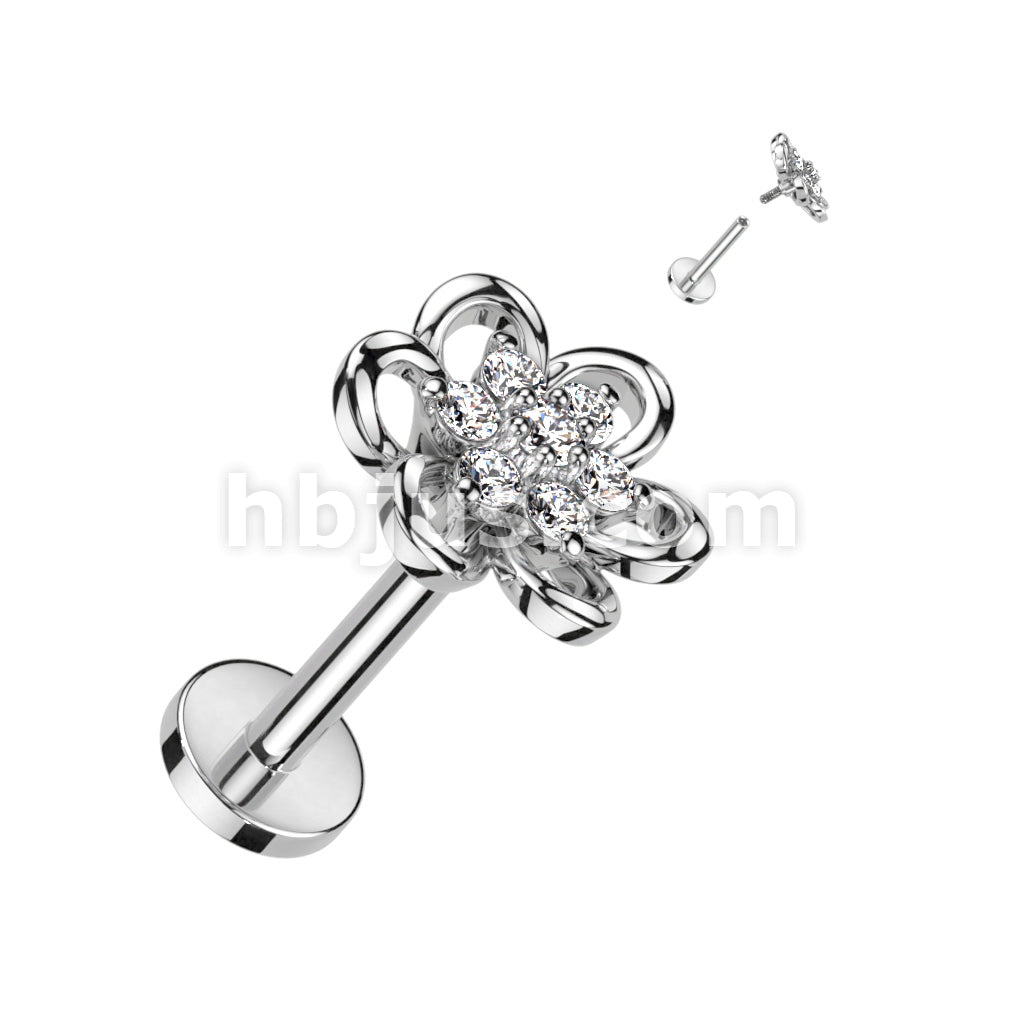 Hollow Flower With CZ Center Top 316L Surgical Steel Internally... - Image 2