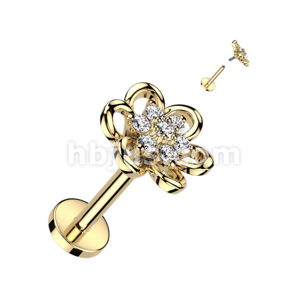 Hollow Flower With CZ Center Top 316L Surgical Steel Internally... - Image 3