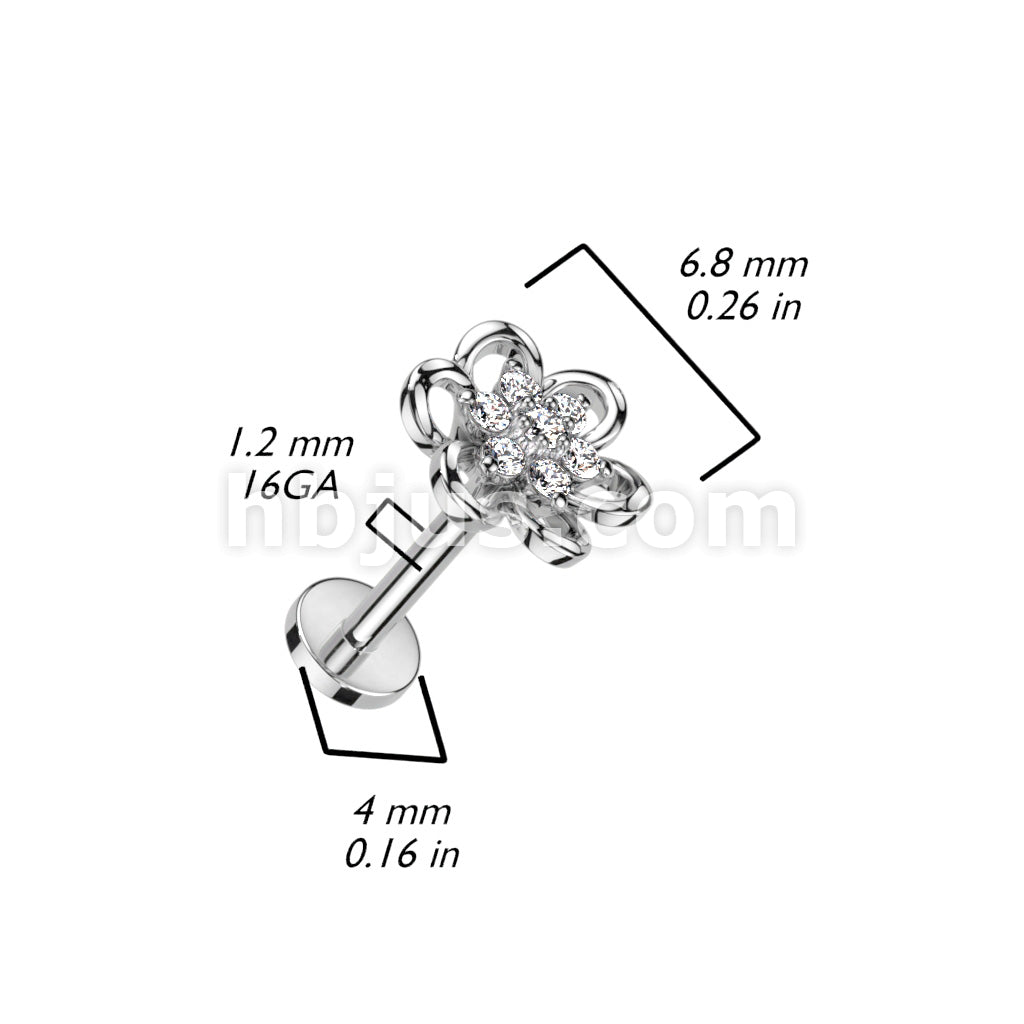 Hollow Flower With CZ Center Top 316L Surgical Steel Internally... - Image 4