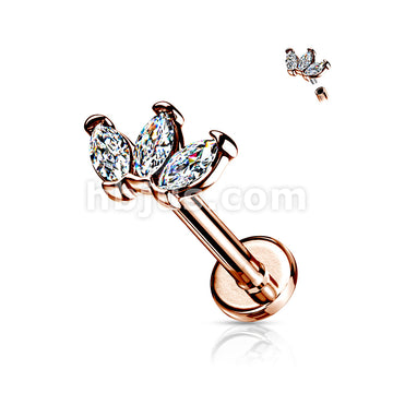 Triple Marquise CZ on Internally Threaded 316L Surgical Steel Flat Back... - Image 4