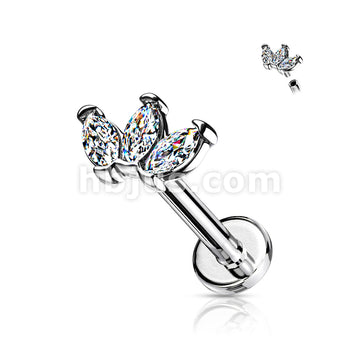 Triple Marquise CZ on Internally Threaded 316L Surgical Steel Flat Back... - Image 5