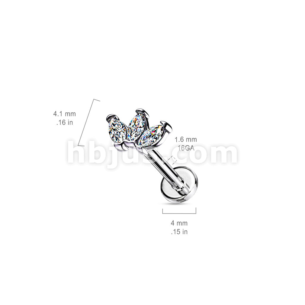 Triple Marquise CZ on Internally Threaded 316L Surgical Steel Flat Back... - Image 6