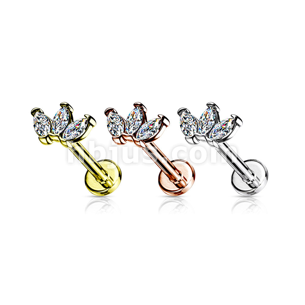 Triple Marquise CZ on Internally Threaded 316L Surgical Steel Flat Back... - Image 7