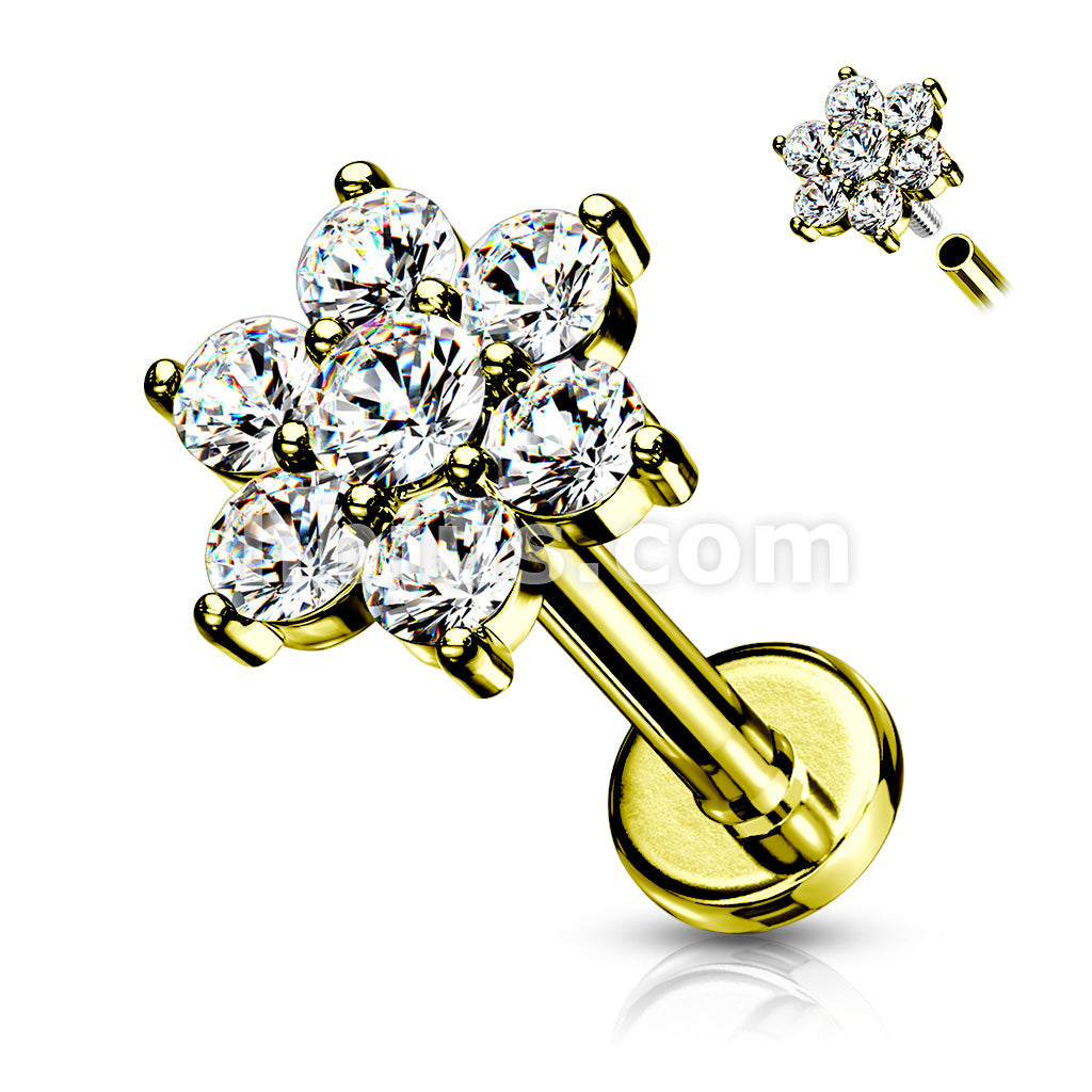Paved Round CZ Flower Top on Internally Threaded 316L Surgical Steel... - Image 3