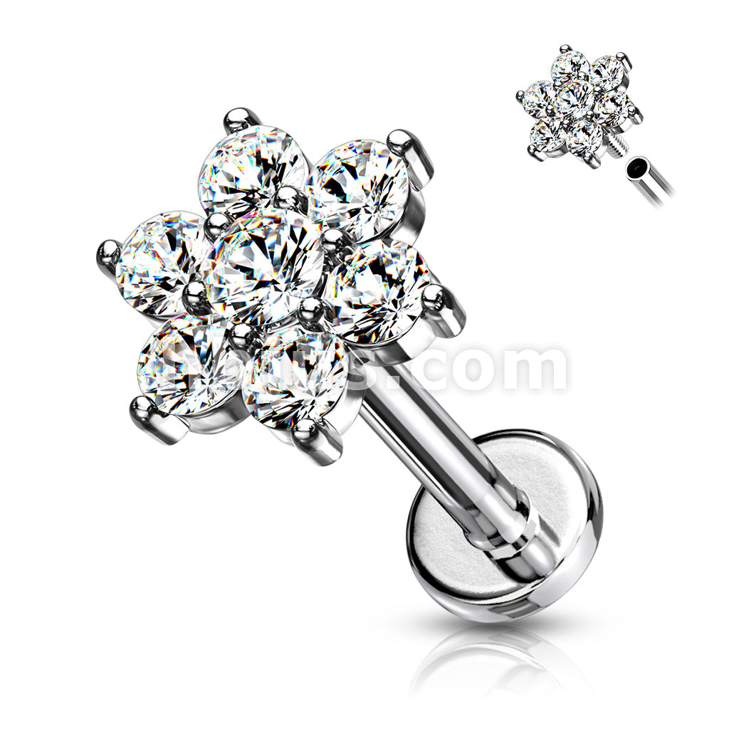 Paved Round CZ Flower Top on Internally Threaded 316L Surgical Steel... - Image 5