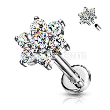 Paved Round CZ Flower Top on Internally Threaded 316L Surgical Steel... - Image 5