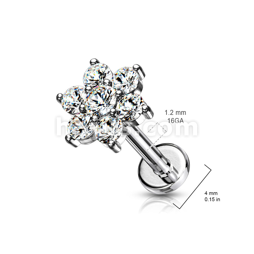 Paved Round CZ Flower Top on Internally Threaded 316L Surgical Steel... - Image 6