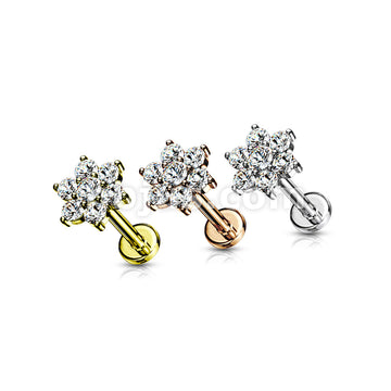 Paved Round CZ Flower Top on Internally Threaded 316L Surgical Steel... - Image 7