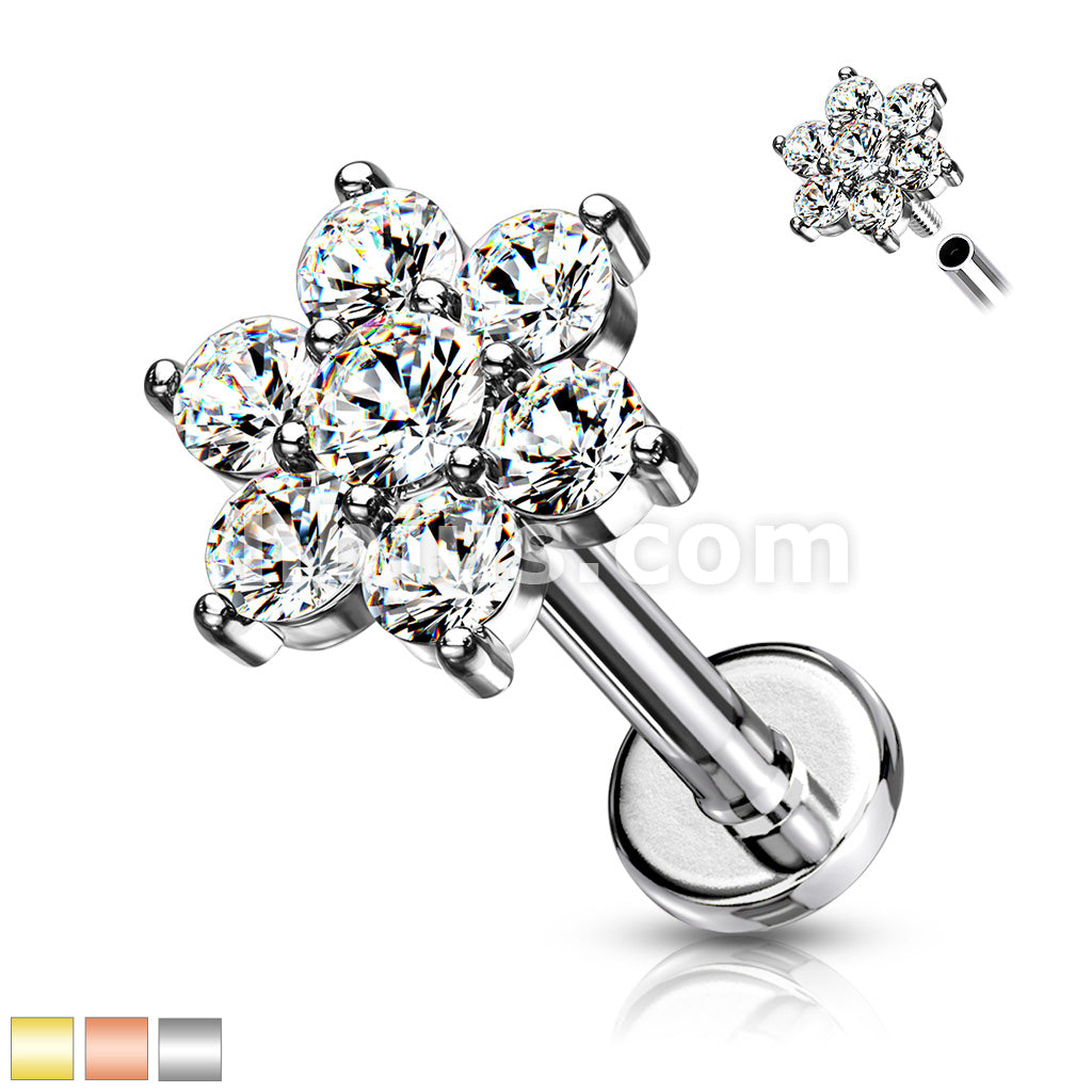 Paved Round CZ Flower Top on Internally Threaded 316L Surgical Steel... - Image 2