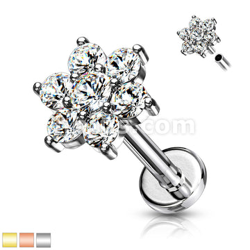 Paved Round CZ Flower Top on Internally Threaded 316L Surgical Steel... - Image 2