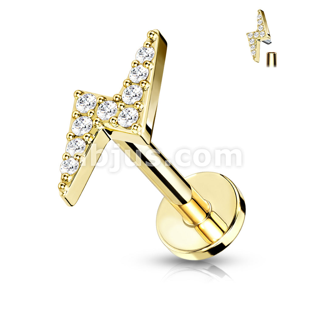 Lightning Bolt Paved With Round CZ Top Internally Threaded 316L... - Image 3