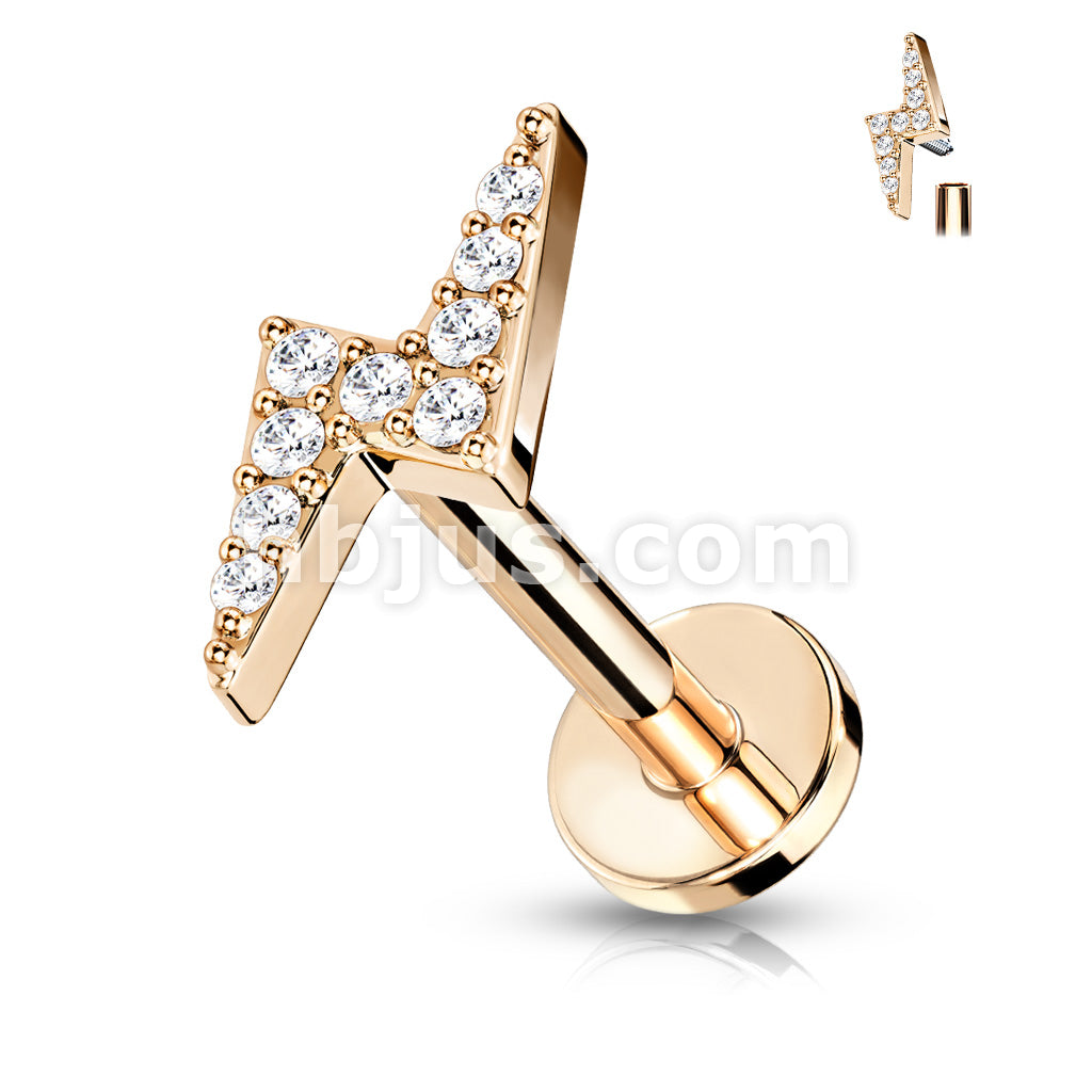 Lightning Bolt Paved With Round CZ Top Internally Threaded 316L... - Image 4