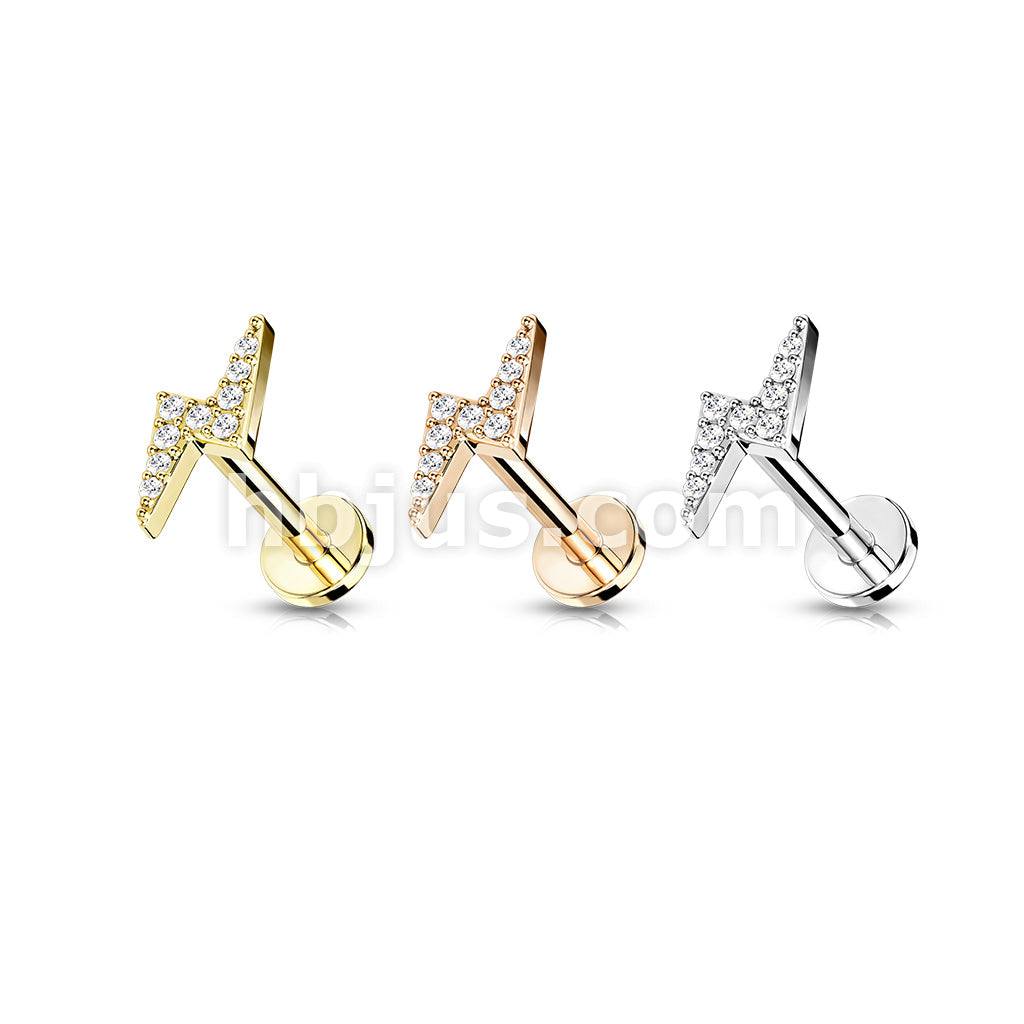 Lightning Bolt Paved With Round CZ Top Internally Threaded 316L... - Image 7