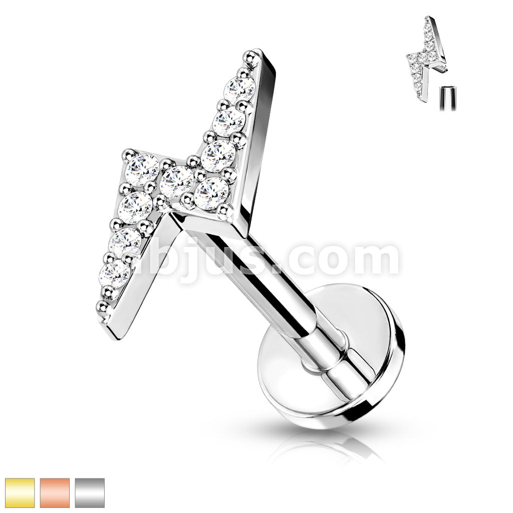 Lightning Bolt Paved With Round CZ Top Internally Threaded 316L... - Image 2