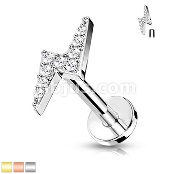 Lightning Bolt Paved With Round CZ Top Internally Threaded 316L... - Image 2