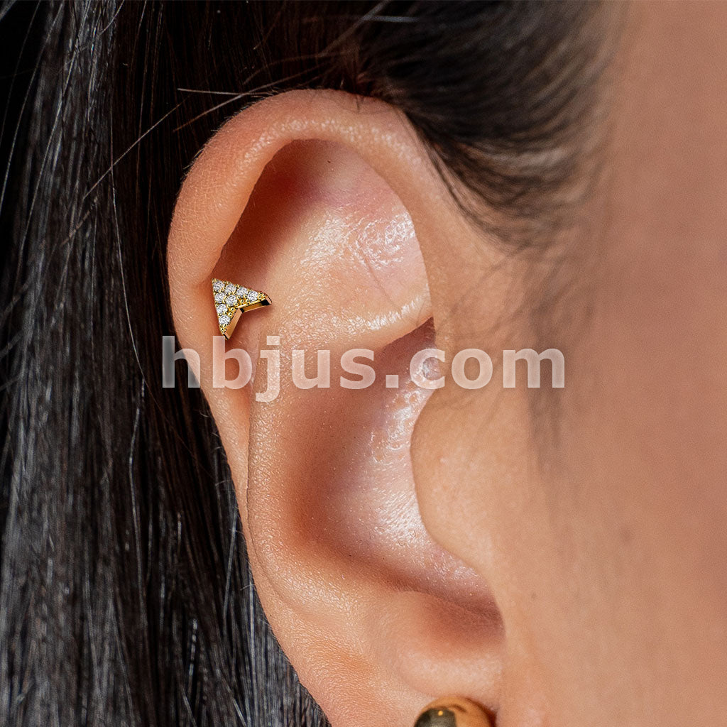 Round CZ Paved Chevron Arrow Top on Internally Threaded 316L Surgical... - Image 8
