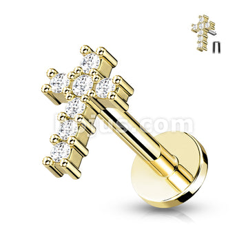 Round CZ Paved Cross Top Internally Threaded 316L Surgical Steel Flat... - Image 3
