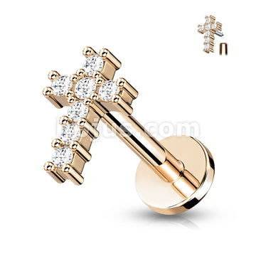 Round CZ Paved Cross Top Internally Threaded 316L Surgical Steel Flat... - Image 4