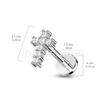 Round CZ Paved Cross Top Internally Threaded 316L Surgical Steel Flat... - Image 6