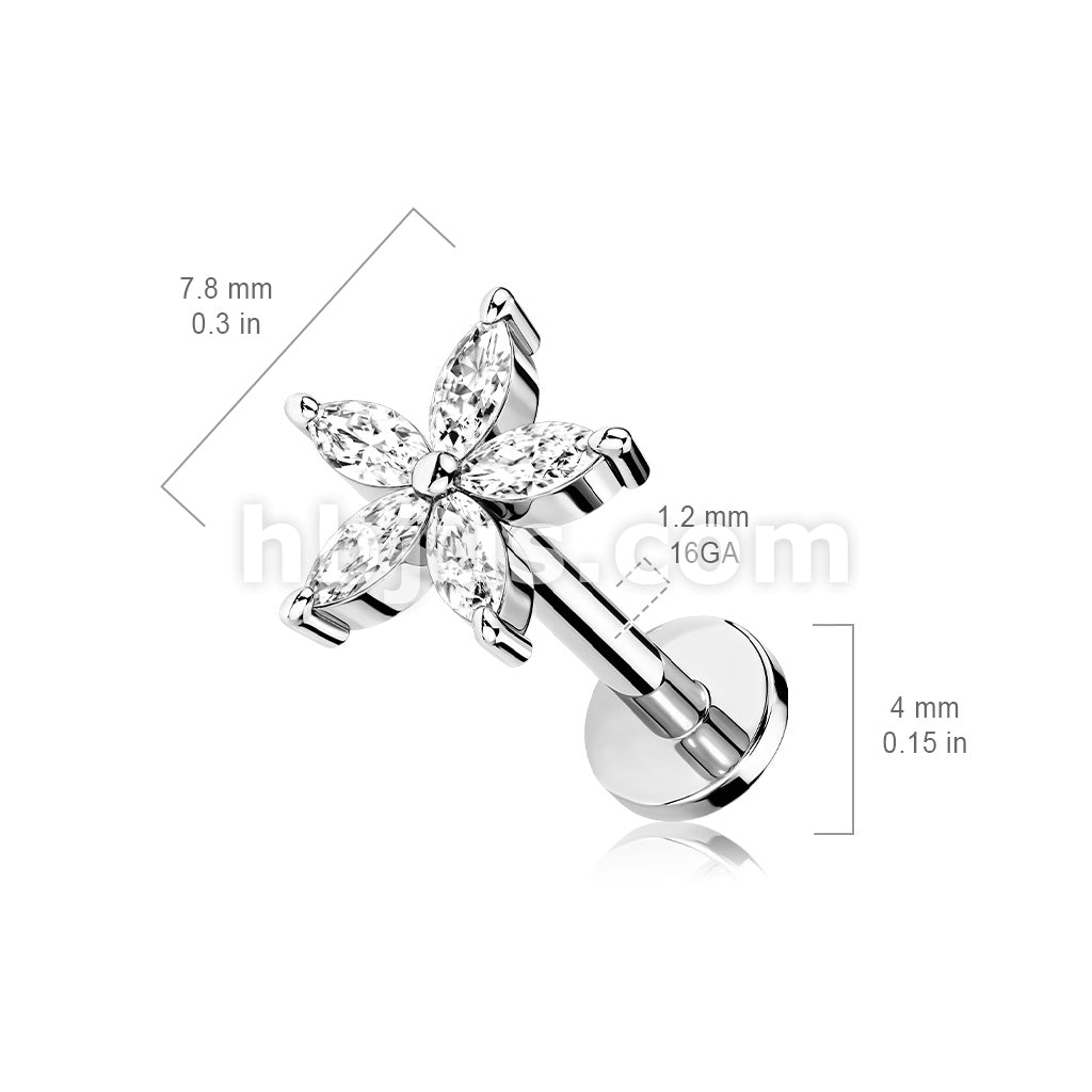 5 Marquise CZ Petals Flower Top on Internally Threaded 316L Surgical... - Image 6