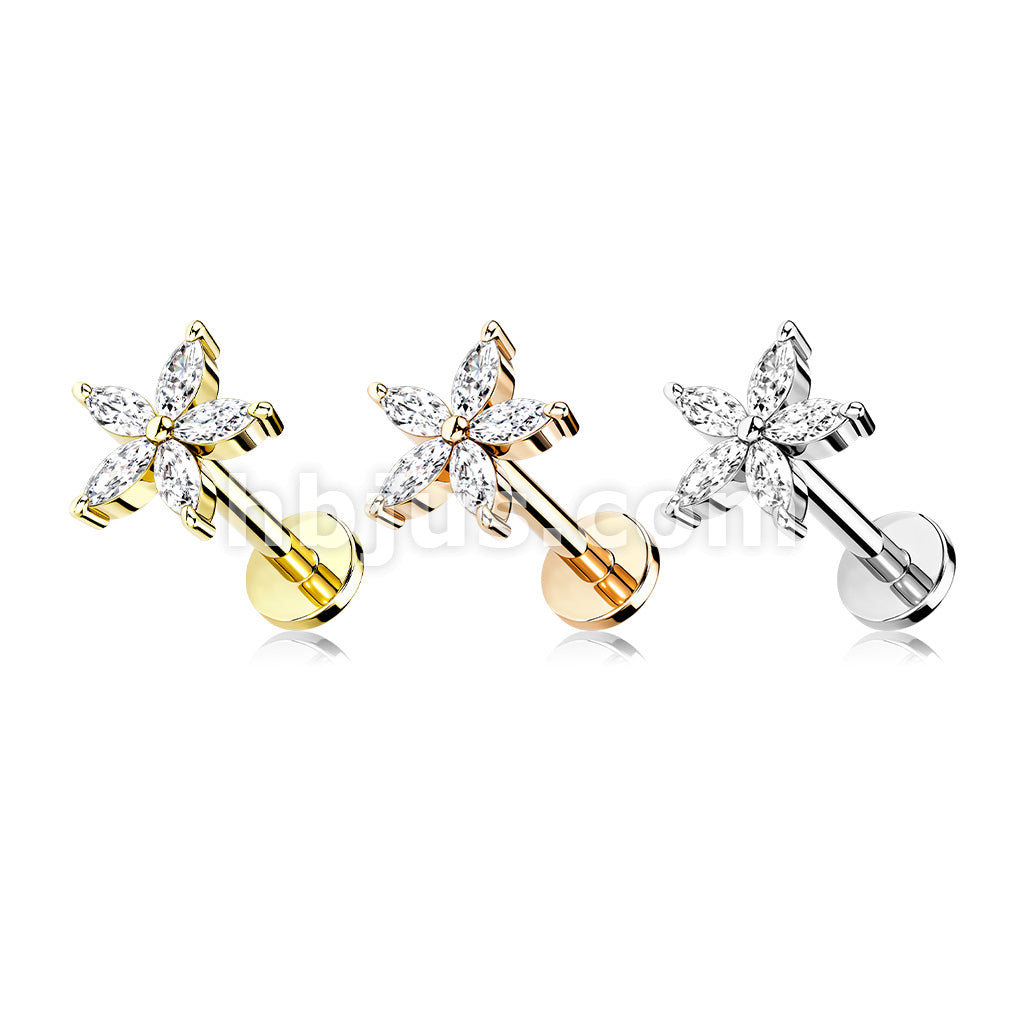 5 Marquise CZ Petals Flower Top on Internally Threaded 316L Surgical... - Image 7
