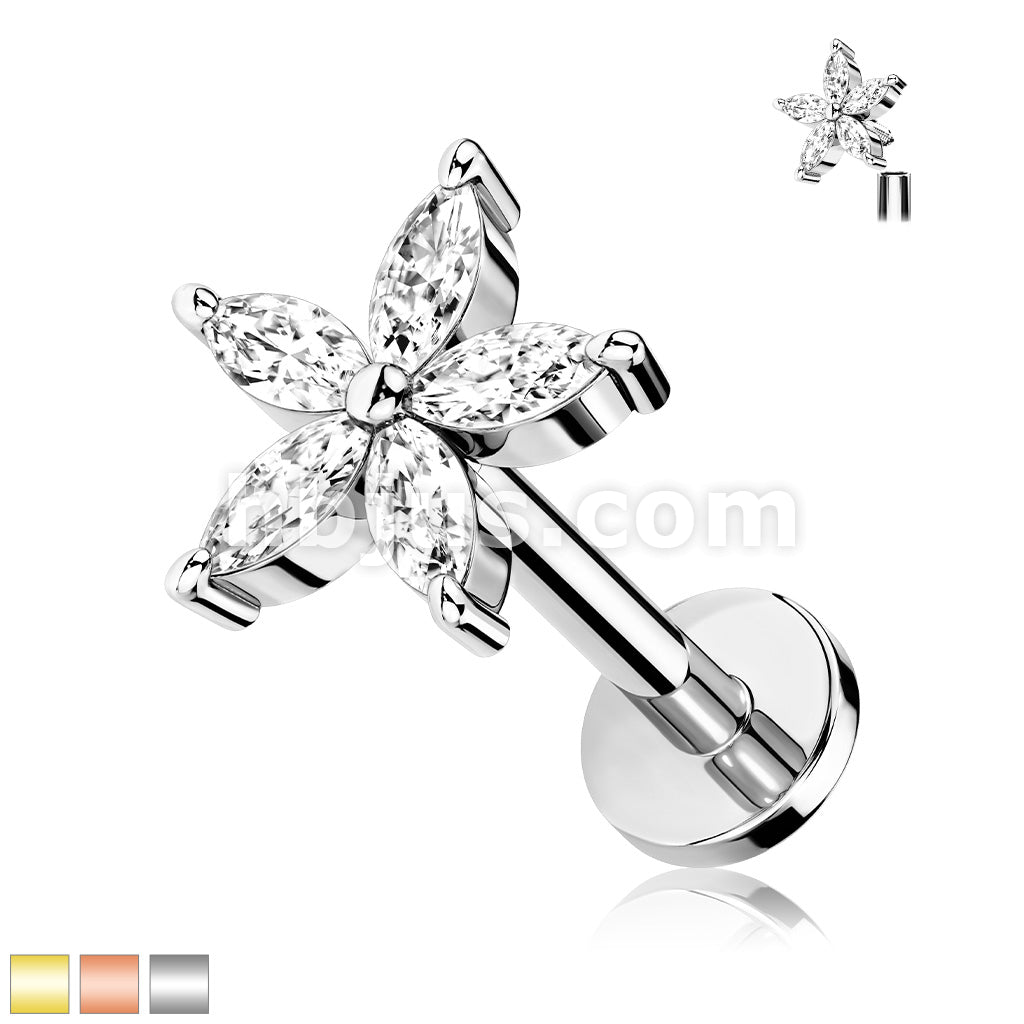 5 Marquise CZ Petals Flower Top on Internally Threaded 316L Surgical... - Image 2