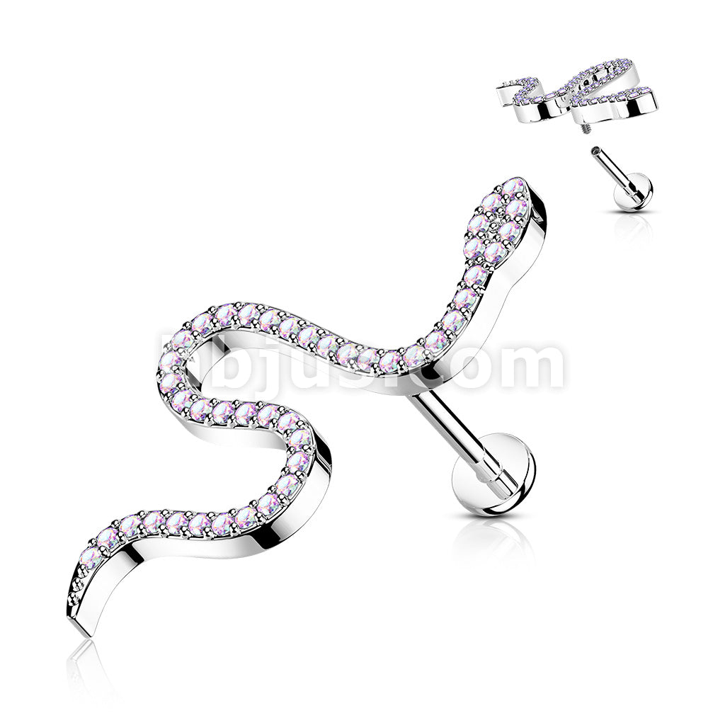 CZ Paved Snake Top on Internally Threaded 316L Surgical Steel Flat Back... - Image 3